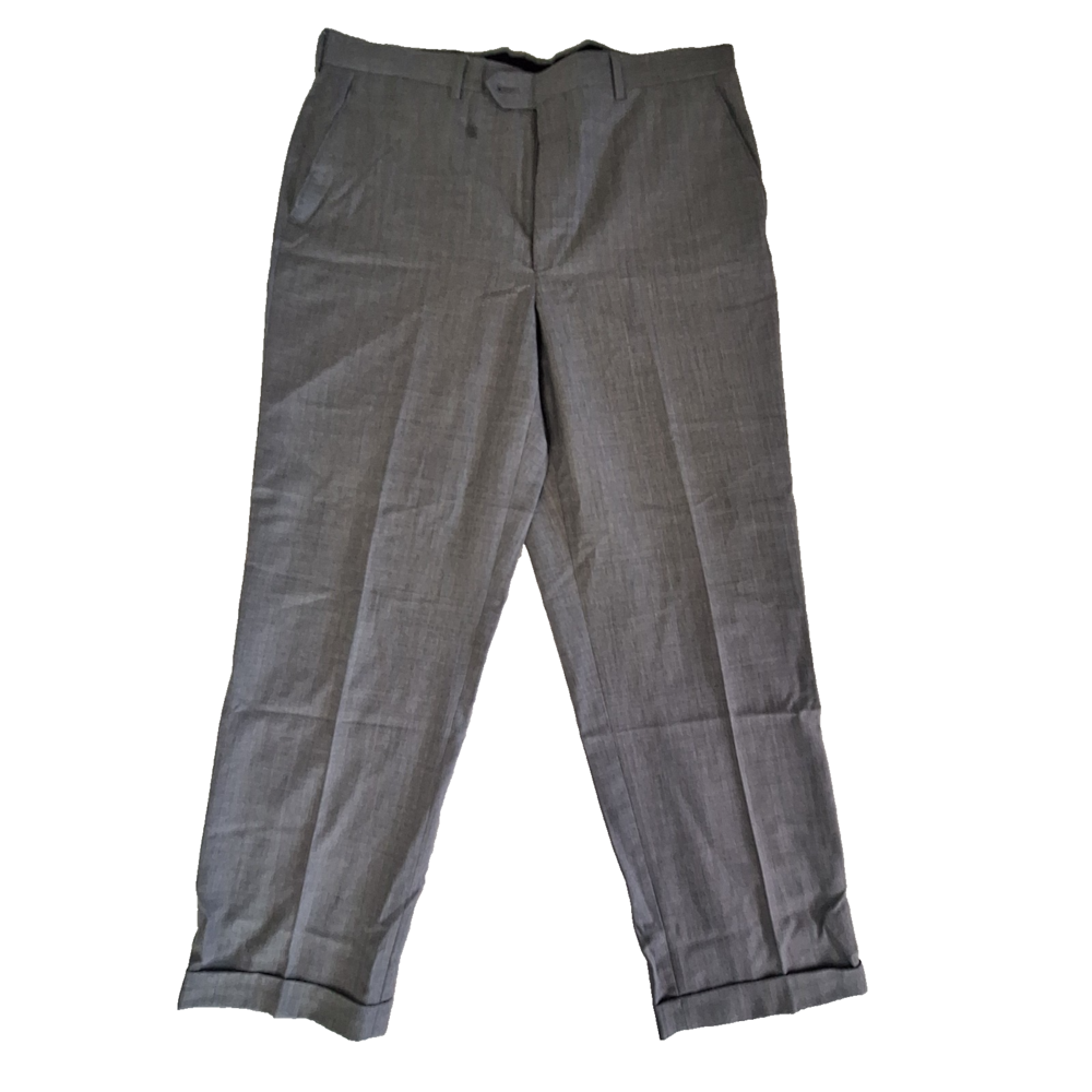 Dress Pants Mens 35x30 Gray Wool Check Flat Front Cuffed Business Formal